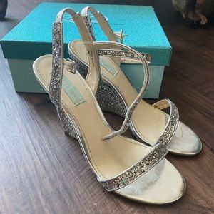 Betsey Johnson Darci silver glitter heeled sandals
